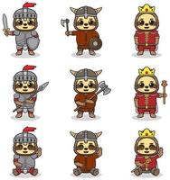 Vector illustrations of Sloth characters in various medieval outfits.