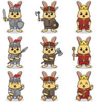 ilustraciones vectoriales de personajes de conejo en varios trajes medievales vector