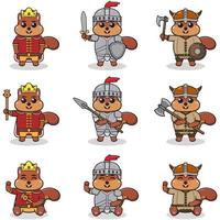 Vector illustrations of Squirrel characters in various medieval outfits.