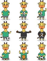 Vector illustration of Giraffe characters playing soccer