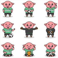 ilustración vectorial de personajes de cerdo jugando al fútbol. vector