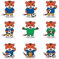 Vector illustration of Tiger characters playing soccer.