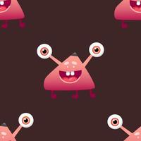 Kids monster vector pattern with cute eyes, tongue, tooth fang