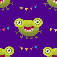 Kids monster vector pattern with cute eyes, tongue, tooth fang