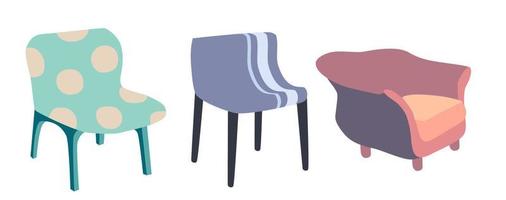 un conjunto de sillas de dibujos animados en diferentes estilos. vector