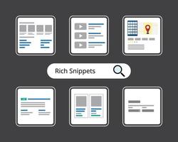 different types of Rich Snippets or rich results with additional data displayed vector