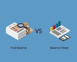 trial balance compare with balance sheet for accounting purpose vector