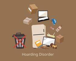 Hoarding disorder for people who excessively save items that others may view as worthless vector