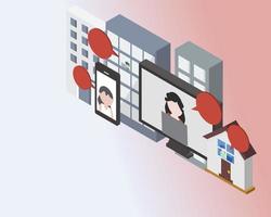 hybrid workplace with employees working from both office and home to work as a team vector