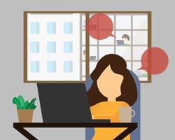 hybrid workplace with employees working from home and working from office can work together vector