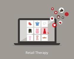 Retail therapy is shopping with the primary purpose of improving the  mood during periods of depression or stress vector