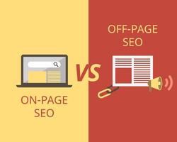 on-page SEO compare to off-page SEO to help in search engine optimization vector