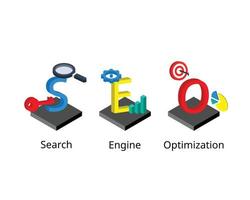 SEO u optimización de motores de búsqueda es el proceso de hacer que su sitio sea mejor para los motores de búsqueda. vector