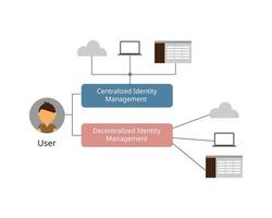 Centralized or identity and access management and decentralized identity management vector