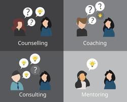 toca modelo con coaching, asesoramiento, coaching y mentoring con icon vector