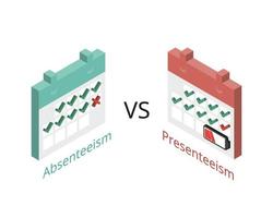 absenteeism and Presenteeism to work while sick and cause low productivity at work vector