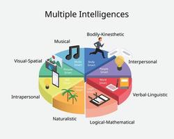 Multiple Intelligences is psychological theory about people and their different types of intelligences vector