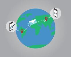 send email or massage to receiver who live in another side of the world via mobilephone vector