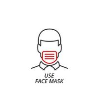 Wearing a mask icon vector. Face mask icon vector line style