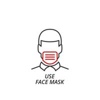 Wearing a mask icon vector. Face mask icon vector line style