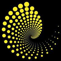 Design spiral yellow dots backdrop. Abstract monochrome background. Vector art illustration.