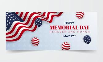 Hapy Memorial Day 27th May flag illustrtion banner with decorative background vector