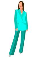 Young slim stylish girl in fashionable suit standing. Adult grown model. Isometric flat style. vector