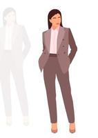 Young slim stylish girl in fashionable suit standing. Isometric flat style. vector