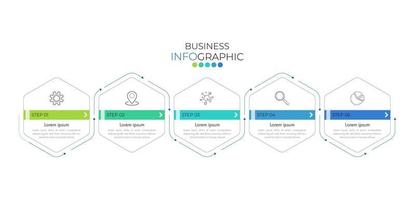 La plantilla de línea de tiempo infográfica se puede utilizar para el diseño del flujo de trabajo, el diagrama, las opciones numéricas y el diseño web. concepto de negocio infográfico con 5 opciones, partes, pasos o procesos. fondo abstracto. vector