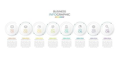 La plantilla de línea de tiempo infográfica se puede utilizar para el diseño del flujo de trabajo, el diagrama, las opciones numéricas y el diseño web. concepto de negocio infográfico con 8 opciones, partes, pasos o procesos. fondo abstracto. vector