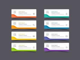 Modern infographics business design with 8 option concepts, parts, steps, arrows or processes can be used for workflow layout, diagram, number options, web design, element and banner. vector