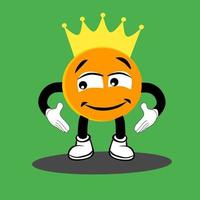 an illustration of a cute character moon with a crown on a green background vector