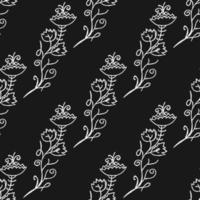 Seamless floral wallpaper. Doodle vector with black and white floral ornament. Vintage floral decor