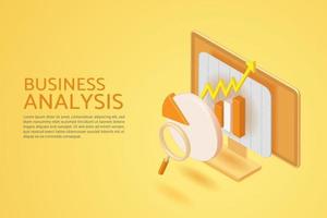 análisis de datos financieros y crecimiento empresarial con gráfico circular y gráfico de barras en la pantalla de la computadora vector