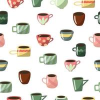 Colourful and bright seamless pattern with different cups and mugs. vector