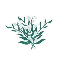 Handdrawn elegant bouquet of lily valleys and leaves. vector