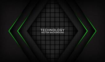 3D black technology abstract background overlap layer on dark space with green light line effect decoration. Graphic design element future style concept for banner, flyer, card, cover, or landing page vector