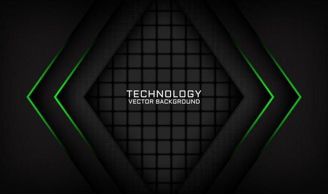 3D black technology abstract background overlap layer on dark space with green light line effect decoration. Graphic design element future style concept for banner, flyer, card, cover, or landing page
