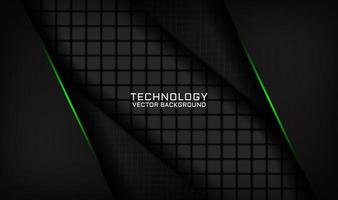 3D black technology abstract background overlap layer on dark space with green light line effect decoration. Graphic design element future style concept for banner, flyer, card, cover, or landing page vector