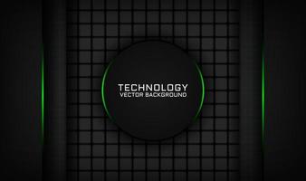 3D black technology abstract background overlap layer on dark space with green light circle effect decoration. Graphic design element future style concept for banner, flyer, cover, or landing page vector