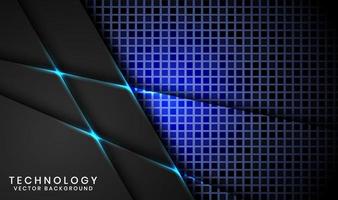Capa de superposición de fondo abstracto de tecnología negra 3d en el espacio oscuro con decoración de efecto de línea de luz azul. elemento de diseño gráfico concepto de estilo futuro para banner, volante, tarjeta, portada o página de inicio