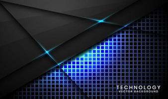 3D black technology abstract background overlap layer on dark space with blue light line effect decoration. Graphic design element future style concept for banner, flyer, card, cover, or landing page