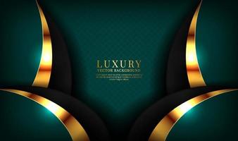 3D green luxury abstract background overlap layer on dark space with golden curve effect decoration. Graphic design element elegant style concept for flyer, banner, brochure cover, or landing page vector