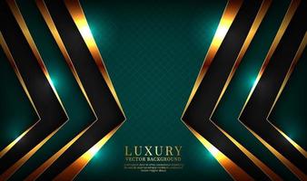 3D green luxury abstract background overlap layer on dark space with golden lines effect decoration. Graphic design element elegant style concept for flyer, banner, brochure cover, or landing page vector