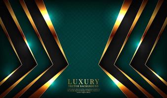 3D green luxury abstract background overlap layer on dark space with golden lines effect decoration. Graphic design element elegant style concept for flyer, banner, brochure cover, or landing page vector