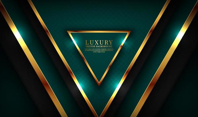 3D green luxury abstract background overlap layer on dark space with golden triangle effect decoration. Graphic design element elegant style concept for flyer, banner, brochure cover, or landing page