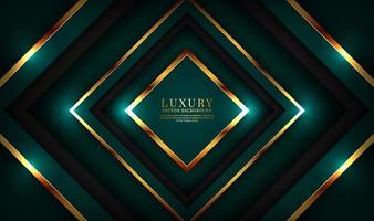 3D green luxury abstract background overlap layer on dark space with golden rhombus effect decoration. Graphic design element elegant style concept for flyer, banner, brochure cover, or landing page vector