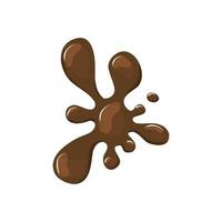 Spilling hot chocolate or coffee. Brown puddle splashed. Vector cartoon illustration white isolated background