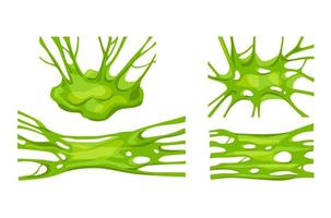 Green slime. A set of stretched slides on a white isolated background. Creepy toxic liquid. Vector cartoon illustration