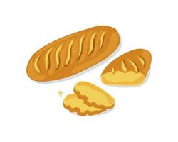 Loaf of white bread, sliced slices set. Fresh bread. Vector cartoon illustration of food white isolated background.